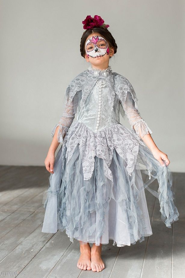 Halloween Kleid Kinderschminken Mädchen Totenmaske