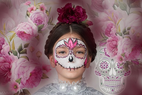 Halloween Kinderschminken: Mexikanische Totenmaske für Mädchen