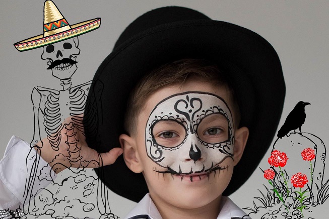 Halloween Kinderschminken für Jungs: Mexikanische Totenmaske